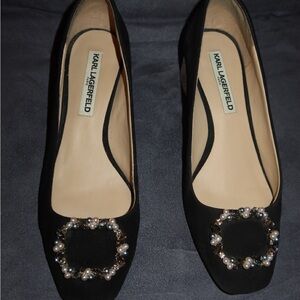 Karl Lagerfeld Black Heels with Pearl Embellishment